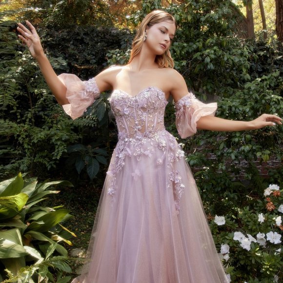 NEW LONG OFF THE SHOULDER STRAPLESS SLEEVELESS EMBROIDERED BALL GOWN AL A1108 - Picture 3 of 8